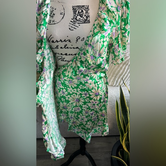 Topshop Women's Green Dress Floral Wrap Dress - Picture 8 of 11